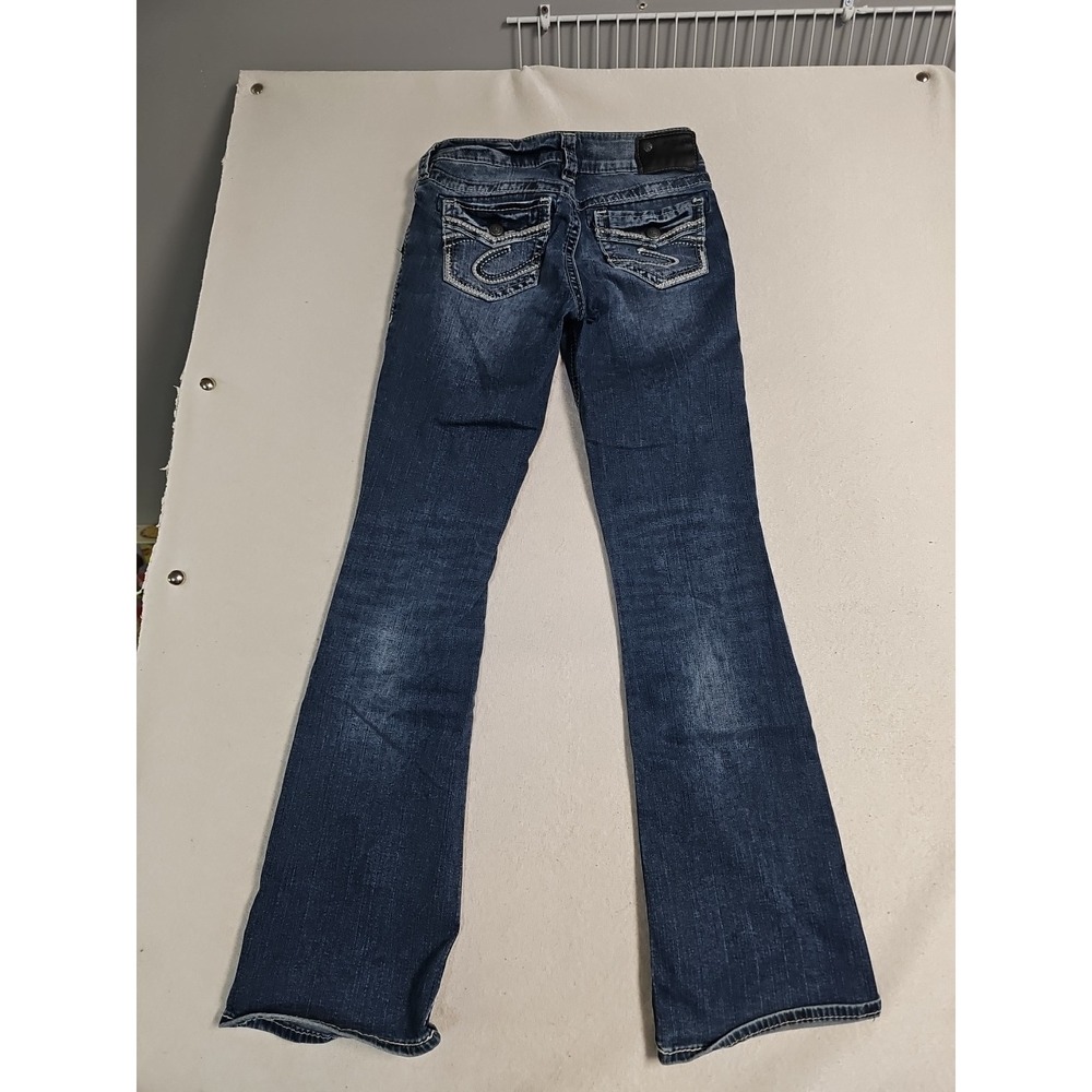 Silver Jeans Suki Mid Boot Fluid Denim Jeans 26x31 Sequin Thick Stitch Pockets